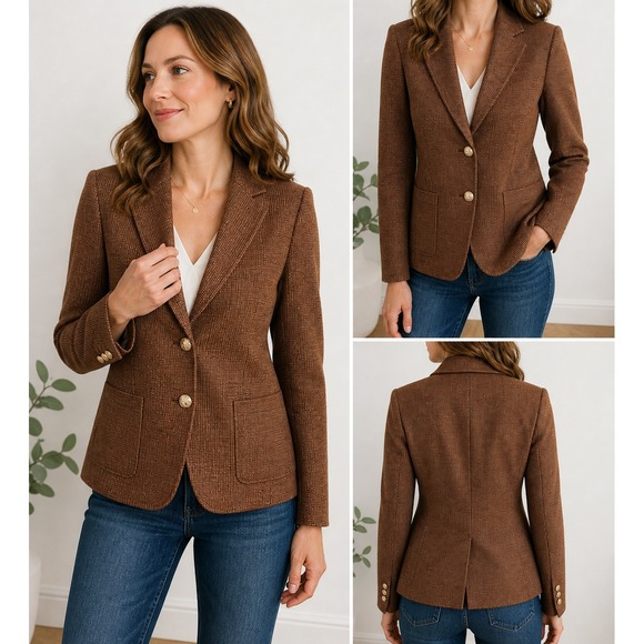 Talbots Jackets & Blazers - Talbots Petite Blazer 8P Bronze Houndstooth Gold Button Career Jacket 2022